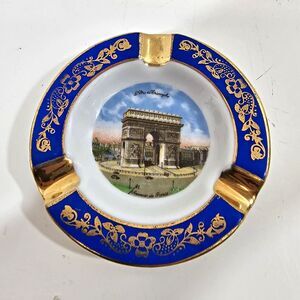 Limoges France Paris Arc de Triomphe Blue/White/Gold Porcelain Ashtray